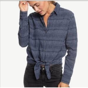 Roxy Women's Cropped Tie Front Striped Button Down Shirt Size Medium